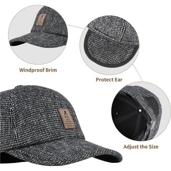Winter warm baseball cap men adjustable hat with earflaps outdoor cold weather - Picture 4 of 8